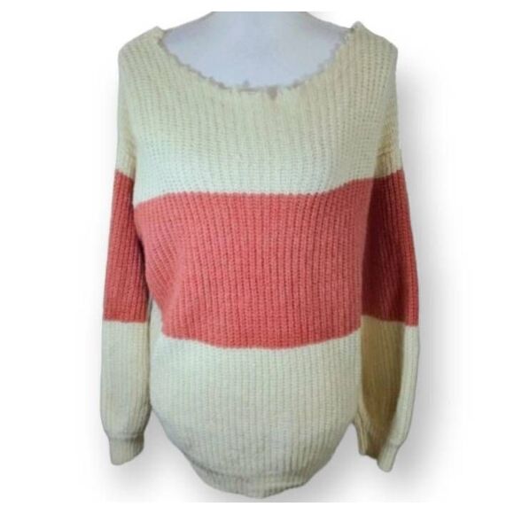 POPSUGAR CREAM & PINK DISTRESSED HEM SWEATER SZ.XL EUC. - Picture 2 of 4